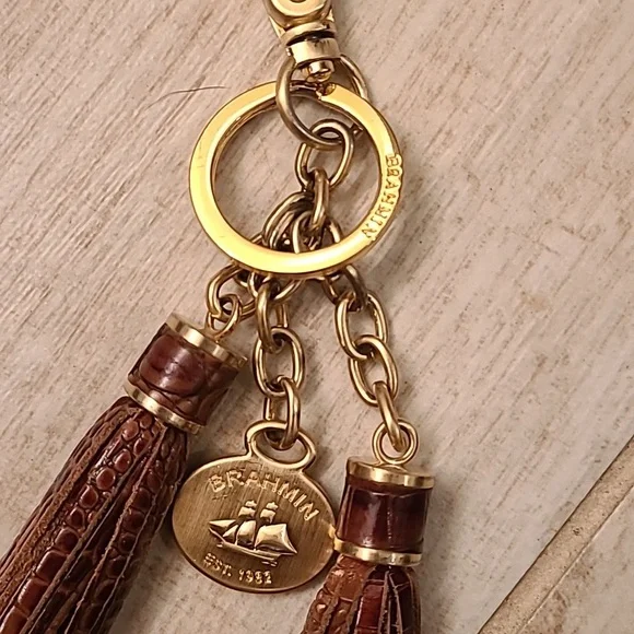 Brahmin Gold and Brown Leather Tassel Key Fob, BNWOT! Never Carried! - Picture 2 of 2